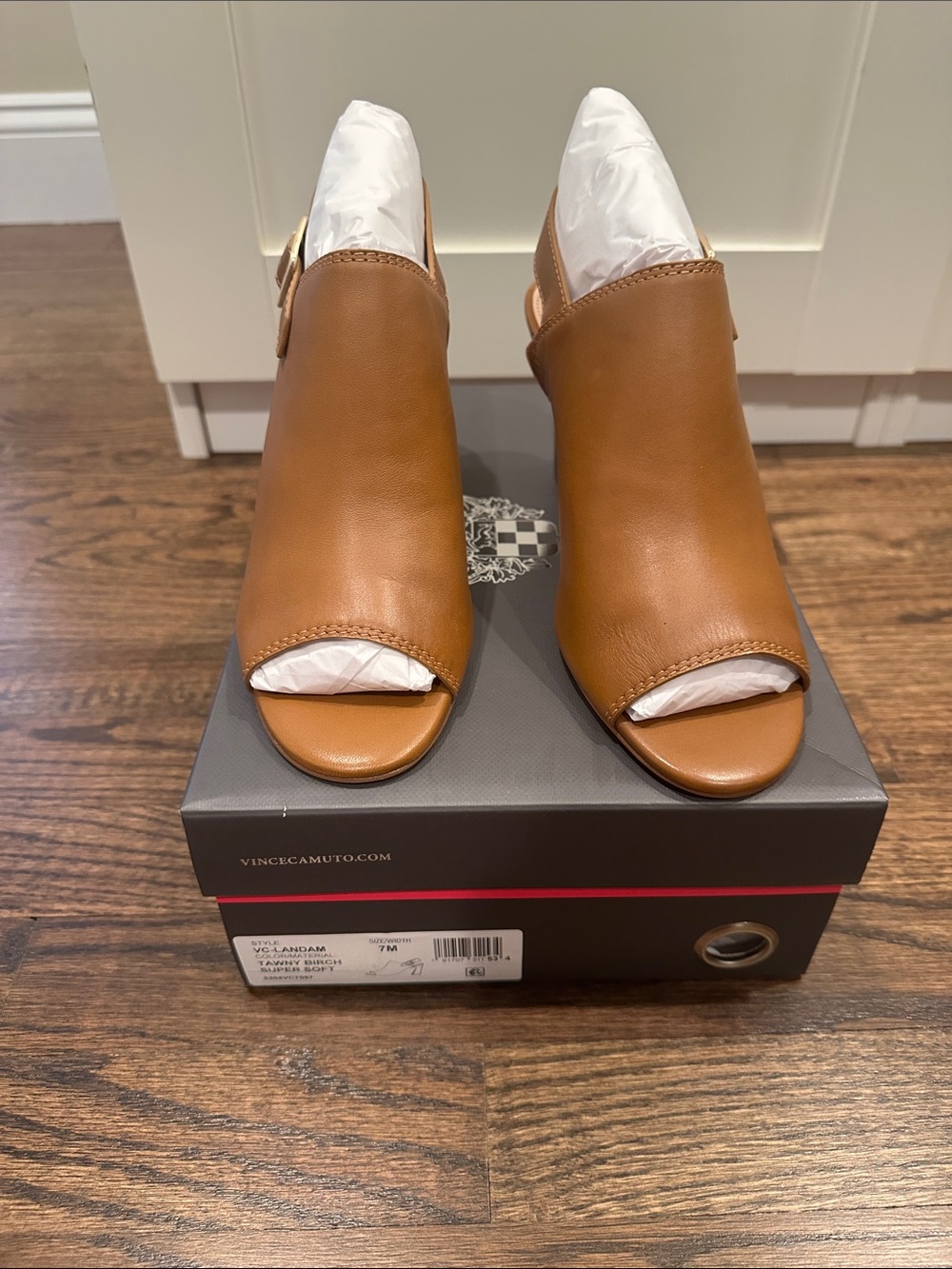 Vince Camuto Tan Open-Toe Leather Slingback Mules